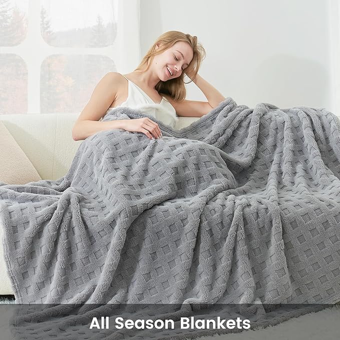 Cozy Bliss Ultra Soft Waffle Blanket - Lightweight Cozy Blankets Gift for Women,Cute Checkered Throws Blanket for Bed, Couch and Sofa,Grey,50x60 Inches