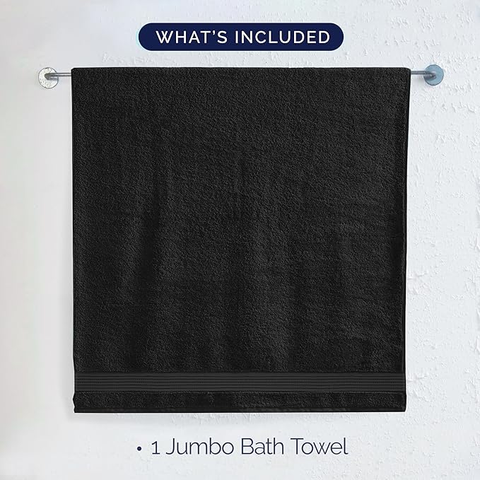 Elegant Comfort Premium Turkish Cotton 1 Piece Jumbo Bath Towel - 35 x 70 inch, Luxurious Hotel Spa Quality 100% Turkish Cotton Large Bath Towel - Highly Absorbent - Soft Bathroom Towel, Black