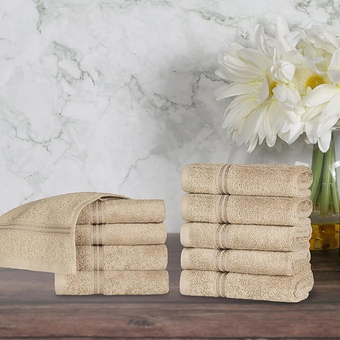 Superior Egyptian Cotton 10-Piece Face Towel Set , Small Towels For Facial, Spa, Quick Dry, Absorbent Towels, Bathroom Accessories, Guest Bath, Home Essentials, Washcloth, Airbnb, Taupe