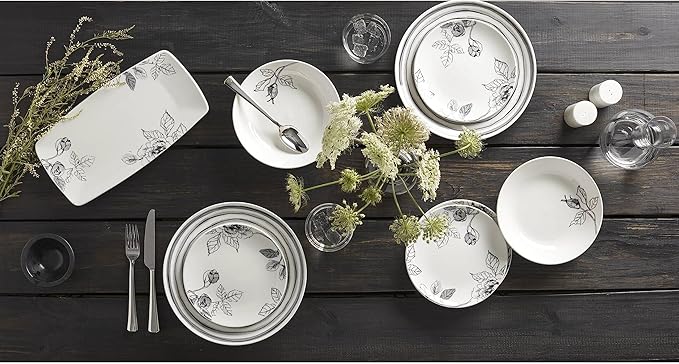 Oneida Sketchbook Piece Dinnerware Set, 12 Count, White, Dorm Necessities, Dorm Essentials