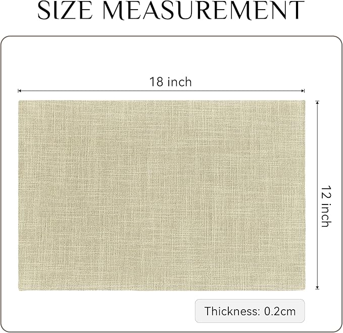 Softalker Faux Linen Placemats Set of 6-12 x 18 Inch, Heat Resistant Double Layered Durable Burlap Farmhouse Place Mats, Non-Slip Washable Rustic Table Mats for Dining, Kitchen, Party(Light Linen