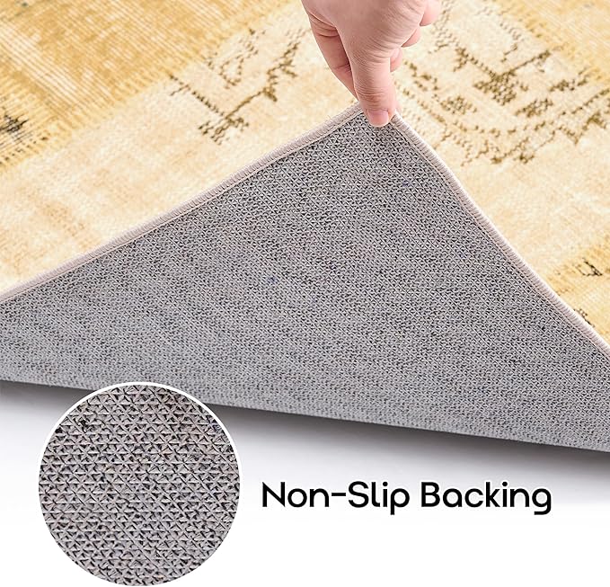 Tan Beige 4x6 Washable Area Rugs for Living Room,Geometric Boho Rug for Bedroom