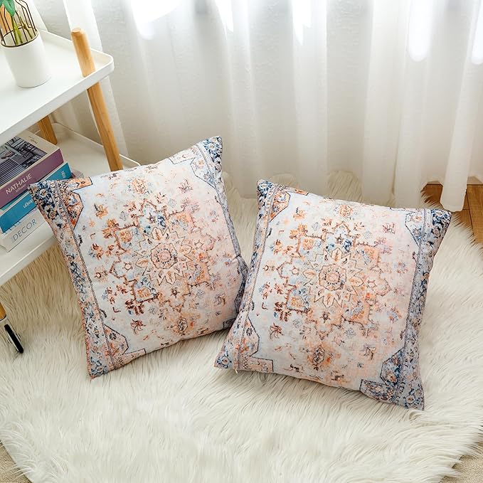 Boho Throw Pillow Covers 26x26 inch Set of 2,Boho Vintage Carpet Pattern Antique Ethnic Decor Double Sided Pattern Cushion Cover Soft Pillow Case Living Sofa Room Bed Square Pillow Cover