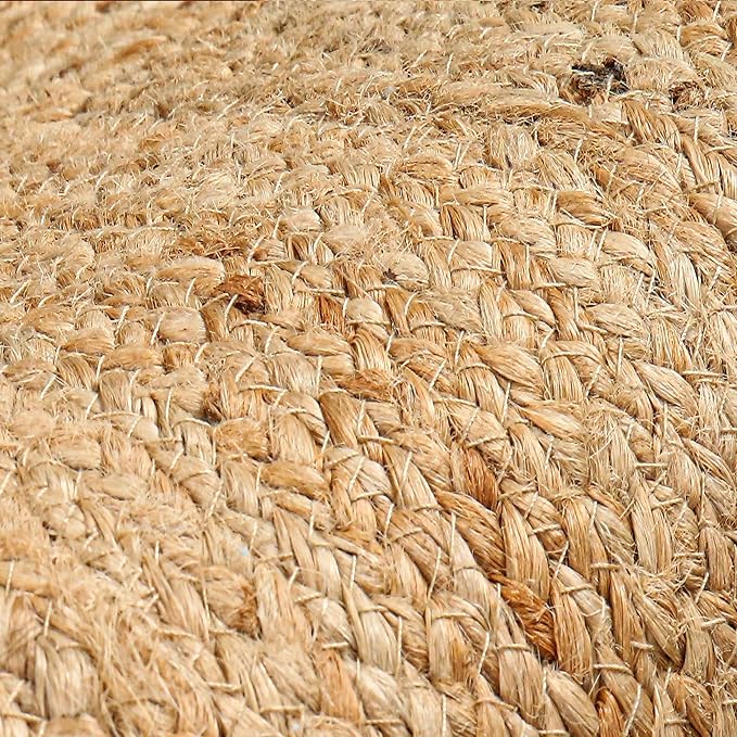 Hand Woven Farmhouse Jute Area Rug 5x8 Ft Round Natural Yarn, Rustic Vintage Beige Braided Reversible Rug, Eco Friendly Rugs for Bedroom, Kitchen, Living Room, Farmhouse 100% Jute Rug - Natural
