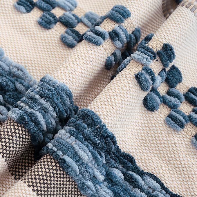 Tosleo Boho Throw Pillow Covers 18x18 Set of 2 Striped Decorative Pillow Cases Accent Chenille Pillowcases Farmhouse Cushion Case Bohemian Nuetral Textured Coastal Pillow Cover,Sky Blue