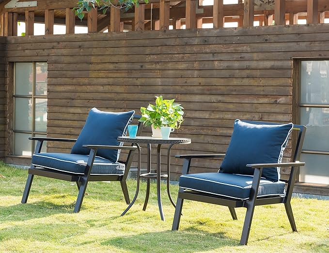 QILLOWAY Outdoor/Indoor Furniture Cushions Set,Replacement Deep Seat Cushion for All Weather Patio Chair Furniture (Navy Blue)
