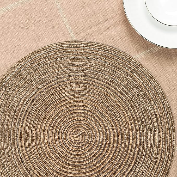 Noctiflorous 15 Inch Round Placemats Set of 6 Durable Braided Woven Heat Resistant Table Mats for Indoor Outdoor Non Slip Dining Table Place Mats(Brown, 6)