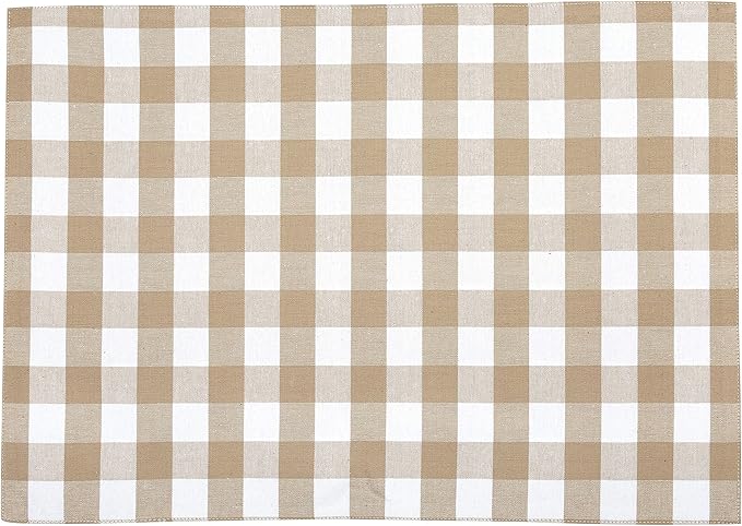 Urban VillaPlacemats for Dining Table 100% Cotton Placemats 14''x20'' Over Sized Tablemats Set of 6 Placemats Taupe/White Buffalo Check Tablemats for Family Dinners Wedding PartiesPlacemats
