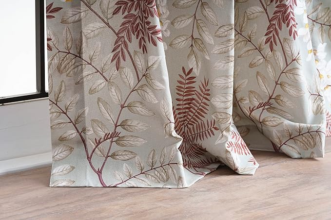 Maison d' Hermine Curtains for Living Room 100% Cotton 124 inch Length One Panel Light Filtering Curtains for Bedroom Windows with Rod and Loop Pockets Drapes (Feuillage Light Taupe, 50" W x 124" L)