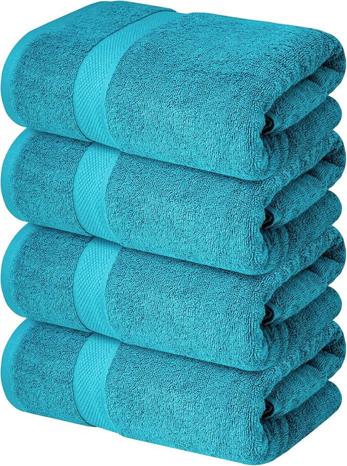 Infinitee Xclusives Luxury 100% Ring-Spun Cotton Bath Towels Set of 4 (27x54 inches) – Soft, Absorbent & Quick-Drying Towels for Bathroom, Gym, Spa & Hotel Use (Serene Teal)