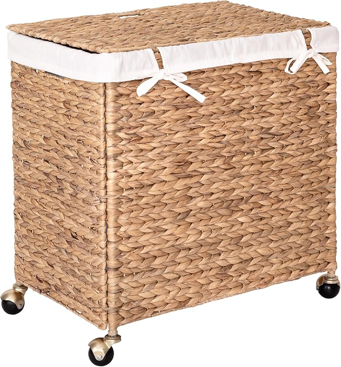 Seville Classics Premium Natural Handwoven Portable Laundry Bin Basket with Carrying Handles, Household Storage for Clothes, Linens, Sheets, Toys, Rattan, 3-Piece Hamper Set