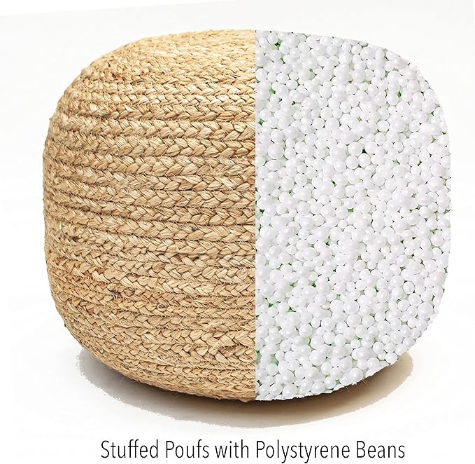 Chardin home- Natural Braided Ottoman Pouf - Cozy & Bohemian Jute/Hemp Hand Crafted Casual Seating for Home, Office, Bedroom, 18"x18"x14". (Golden Brown)