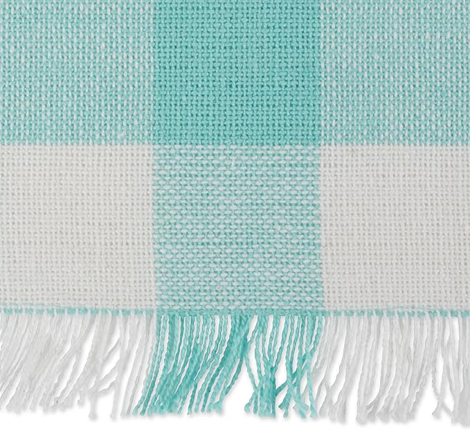 DII Heavyweight Fringed Check Tabletop Collection, Table Runner, 14x72, Aqua
