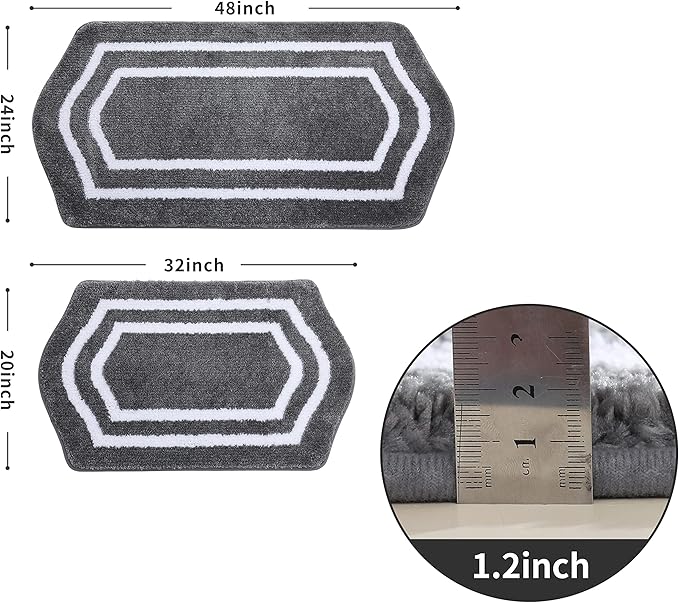 COSY HOMEER Extra Thick Bath Rugs Set - Anti-Slip Bath Linen Sets Mats Soft Plush 100% Strong Polyester Living Room Bathroom Water Absorbent(Grey,24x48+20×32 - Inches)