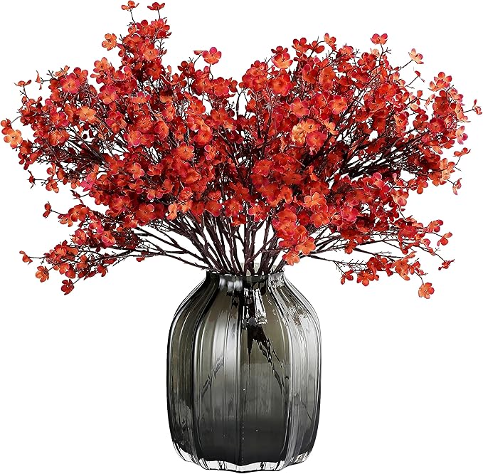 JAKY-Global Babys Breath Silk Artificial Flowers Bulk 6pcs Farmhouse Fall Decor Fake Flower Bouquet Bulk for Home Kitchen Indoor Floral Arrangement Centerpieces Party Decor(Burnt Red Brown)