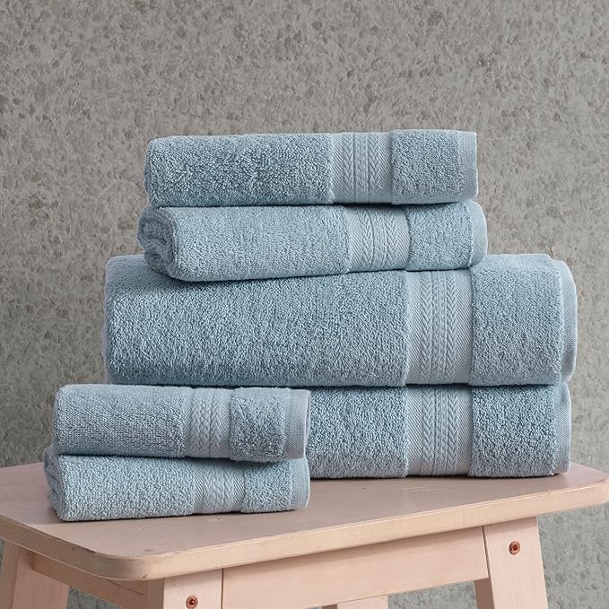 REGAL RUBY, 6 Piece Towel Set, 2 Bath Towels 2 Hand Towels 2 Washcloths, Soft and Absorbent, 100% Turkish Cotton Towels for Bathroom Shower Towel, Bath Linen Set Blue