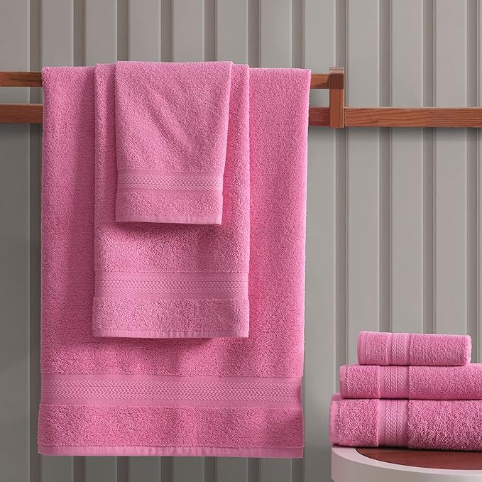 Quick-Dry, Soft & High Absorbent Bath Towels Cotton Turkish Bath Towel Set of 6 | Daily Use 100% Cotton Towels for Bathroom, Gym & More | Bathroom Towels Set (6 Pcs, Hot Pink)