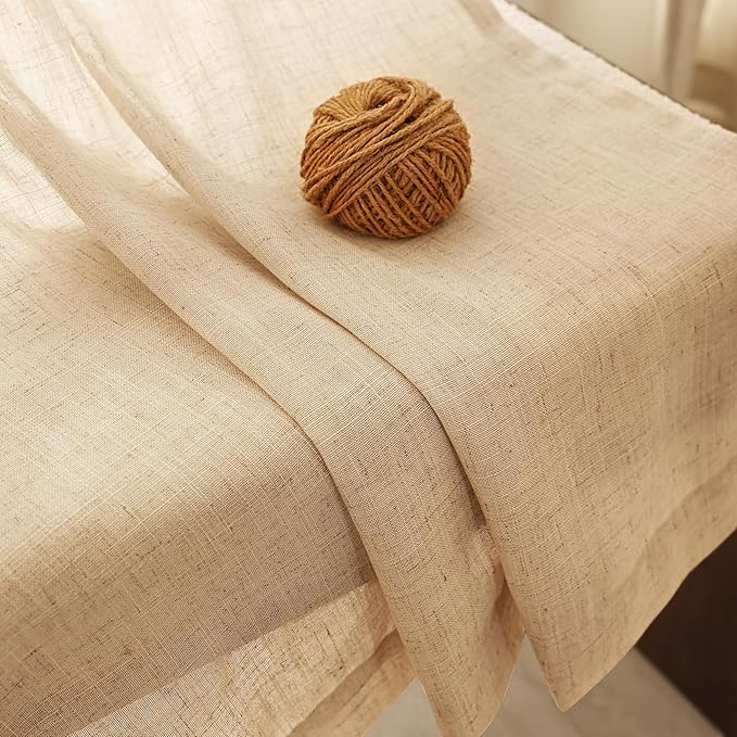 Tan Linen Curtains 108 inches Long for Living Room Back Tab Rustic Farmhouse Semi Sheer Light Filtering Window Curtain Dining Room Soft Thick Flax Linen Textured Drapes Kahki 52x108