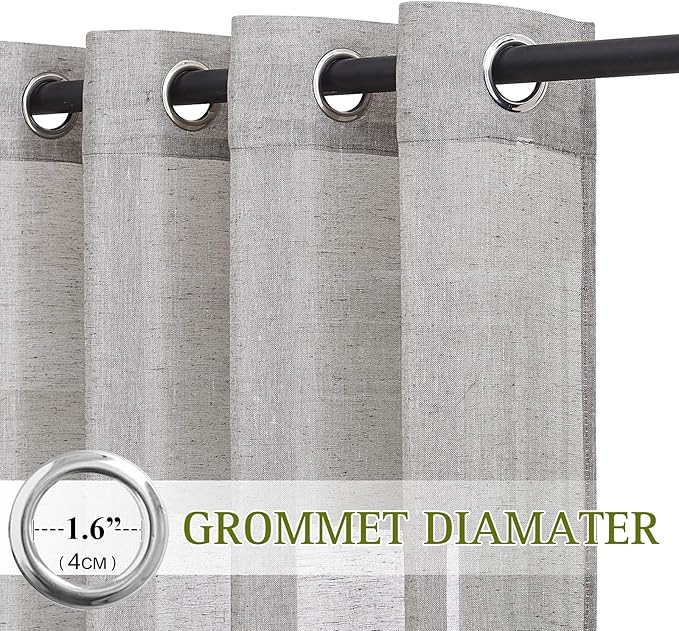 NICETOWN Sheer Curtains Open Linen Blend for Window Decor, Grommet Natural Linen Flax Window Treatment Privacy with Light Filter Vertical Drapes for Bedroom, Charcoal Grey, W52 x L63, 2 Panels