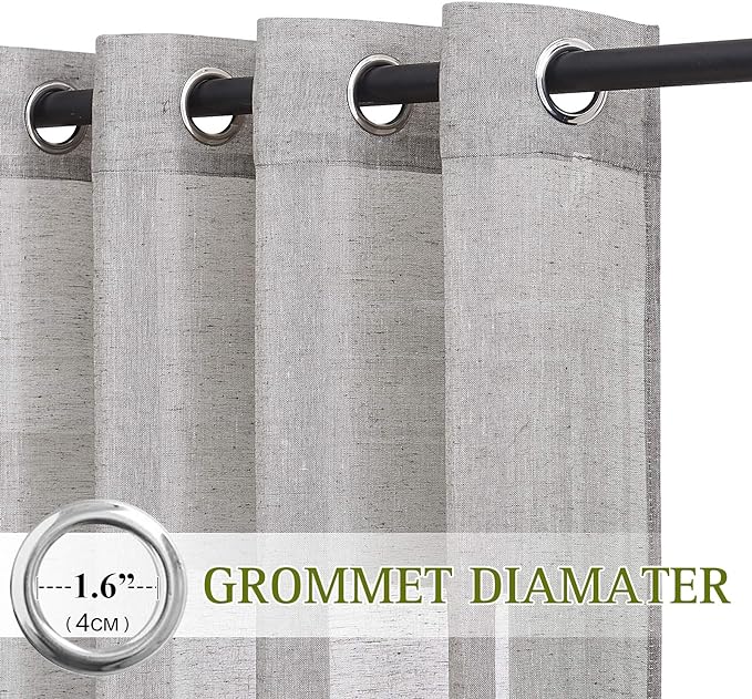 NICETOWN Charcoal Grey Solid Linen Sheer Curtains, Ring Top Thick Flax Light Reducing Wrinkle Free Linen Blend Semi Sheer Window Treatment for Kitchen/Bedroom, W52 x L45, 2 Panels