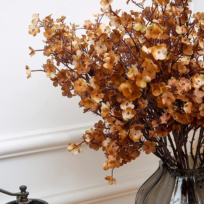JAKY-Global Babys Breath Silk Artificial Flowers 6 Bundle Fake Plants Fall Stems Decorations for Home,Farmhouse Decor Bouquets DIY Garden (Dark Brown White 6pcs)