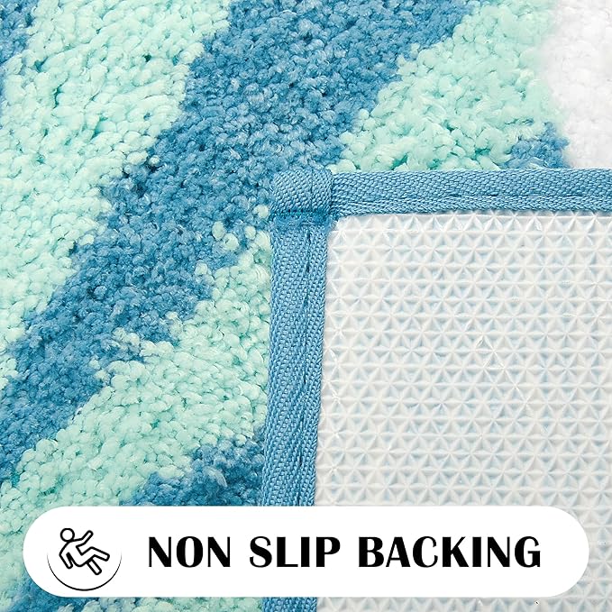 Blue Beach Long Bathroom Rugs Runner Non Slip Washable Cute Coastal Bath Mats Rugs for Bathroom Floor Nautical Fluffy Plush Soft Absorbent Farmhouse Carpet for Shower, Tub, 20x47 inch