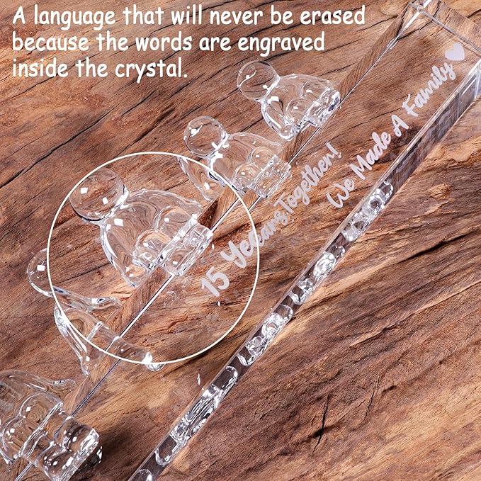 Crystal 15th Anniversary Wedding Gifts for Women Her,15 Years for Him Husband - 15 Years Together We Made A Family Glass Ornament (2 Children)