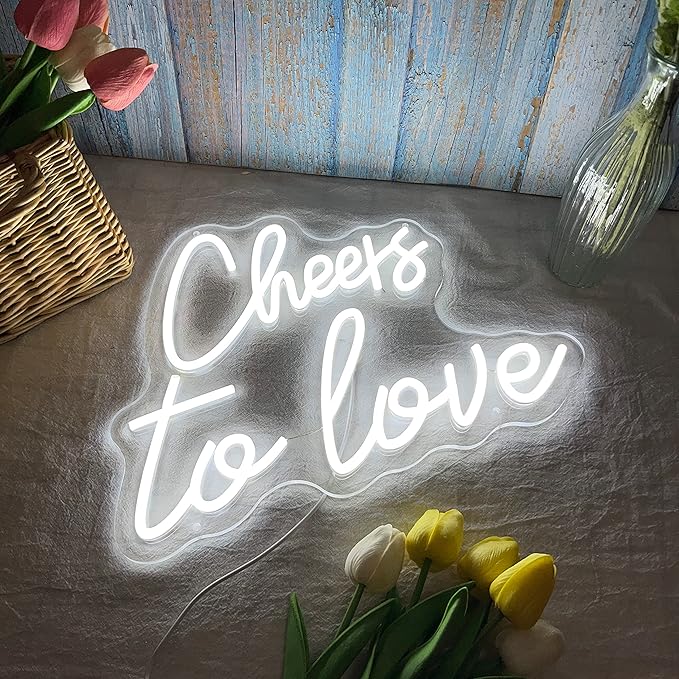 Cheers to Love Neon Sign for Wall Decor, Cheers to Love Led Sign with USB Supply for Bedroom Birthday Wedding Decor,White Led Signs 15.7x11.8 Inch
