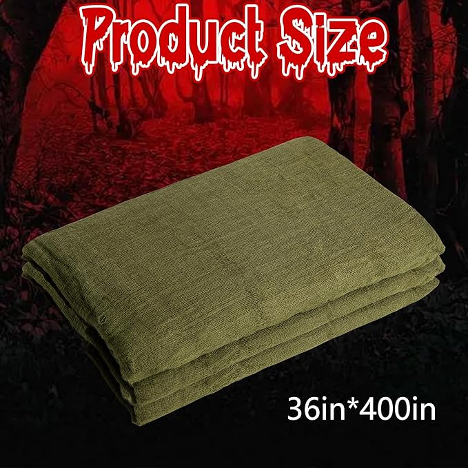 RunNico 400x36 Inch Large Size Green Halloween Creepy Cloth Decoration,Spooky Gauze Cloth,Halloweens Haunted Cheesecloth for Stairway,Wall,Window Decorations,Outdoors Doorways Decor