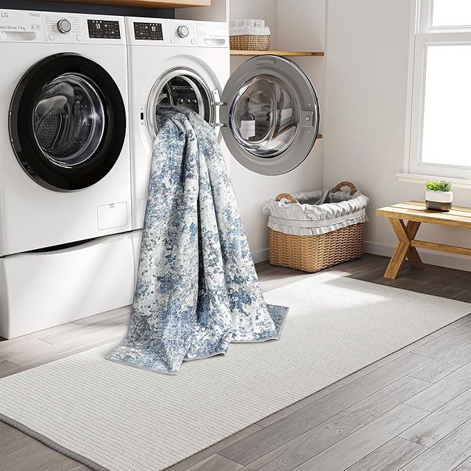 Art&Tuft Washable Rug, Anti-Slip Backing Abstract 6x9 Rug, Stain Resistant Rugs for Living Room, Foldable Machine Washable Area Rug (TPR53-Blue, 6'x9')