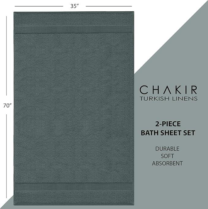 Chakir Turkish Linens, 100% Cotton Premium Quality Turkish Bath Sheets (35''x70'' Large Bath Sheet Towels - Dark Gray)