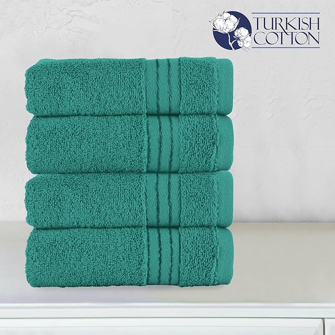 Elegant Comfort Premium Turkish Cotton 4 Pack Hand Towel Set - 16 x 28 inch, Luxurious Hotel Spa Quality 100% Turkish Cotton 4PC Hand Towel Set - Highly Absorbent - Soft Bathroom Towels, Turquoise