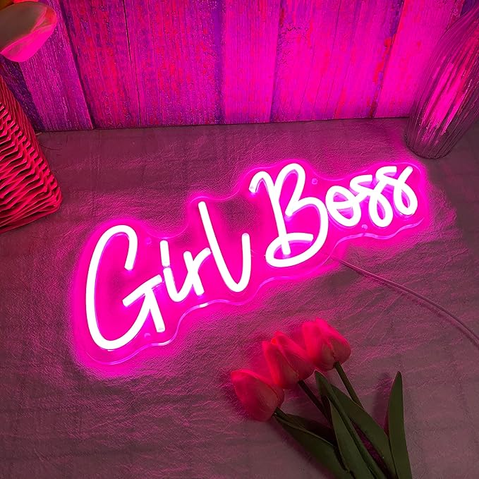 Girl Boss Neon Pink USB Led Light Up Sign for Girls Bedroom Home Wall Decor Female Office Dest Wall Art Sign Christmas Birthday Gifts, 15.7 x 5.9 Inch