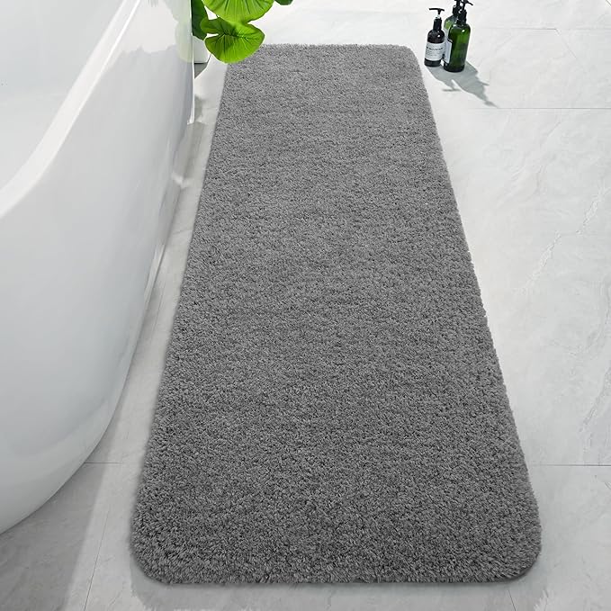 AROGAN Luxury Non Slip Bathroom Rug, Thick Soft and Absorbent Microfiber Bath Mat, Rubber Backing Quick Dry Rugs Carpets, Machine Washable Plush Mats for Shower Floor, Bathroom, 24x72 Inch Grey