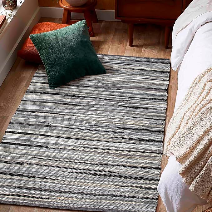 Rug Area Rugs Cotton Charcoal 3x5 Ft Multicolour Chindi for Livingroom Bedroom Washable RagRug Reversible Farmhouse Kitchen RunnerRug Carpet Area Runner Mat for Hallway, Entryway
