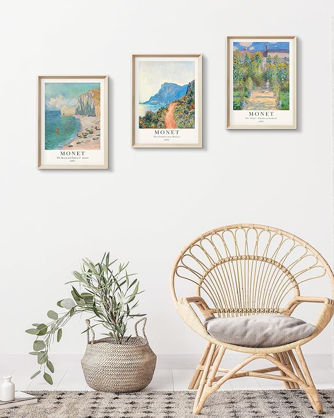 HesenDot Framed Claude Monet Wall Art 3 Piece,12x16in High Framed Design Canvas Prints Wall Decor,Vintage Impressionism Landscape Artwork Poster Home Decoration for Living Room Bedroom Gallery Office