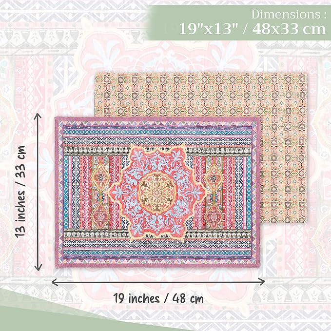 Maison d' Hermine Placemats Set of 4 100% Cotton Washable Cloth Place Mats, Reusable Table Mats for Kitchen Dining Decoration, Party, Wedding, Restaurant (Ispahan, 13" x 19")