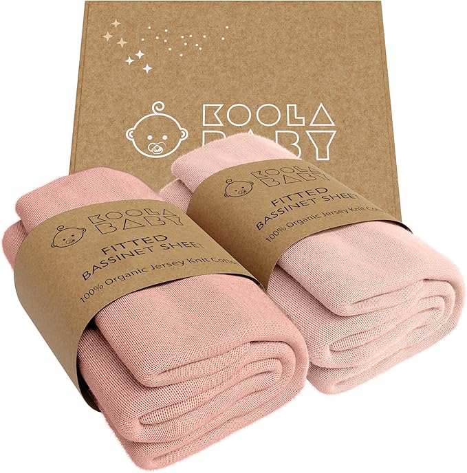 Bassinet Fitted Sheets - Compatible with Chicco LullaGo Anywhere, Baby Bjorn Cradle | 100% Organic Jersey Cotton -Light Pink + Dark Pink | 29x14 (2 Pack)