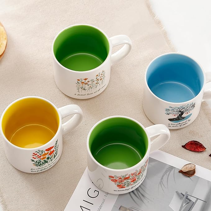 Christian Ceramic Mug Set of 4 – 15oz Inspirational Coffee Mugs with Scripture Quotes – Unique Religious Gift for Home, Office, or Church
