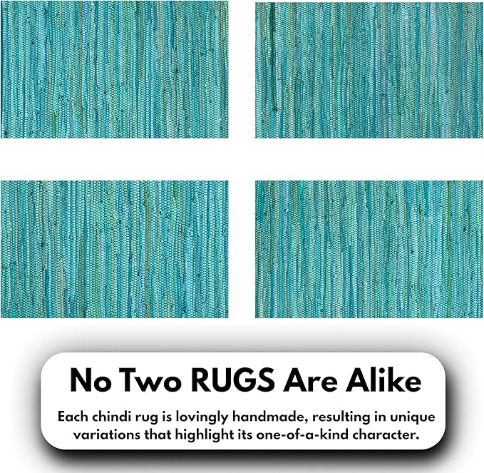 Rug Area Rugs Cotton Teal 3x5 Ft Multicolour Chindi for Livingroom Bedroom Washable RagRug Reversible Farmhouse Kitchen RunnerRug Carpet Area Runner Mat for Hallway, Entryway