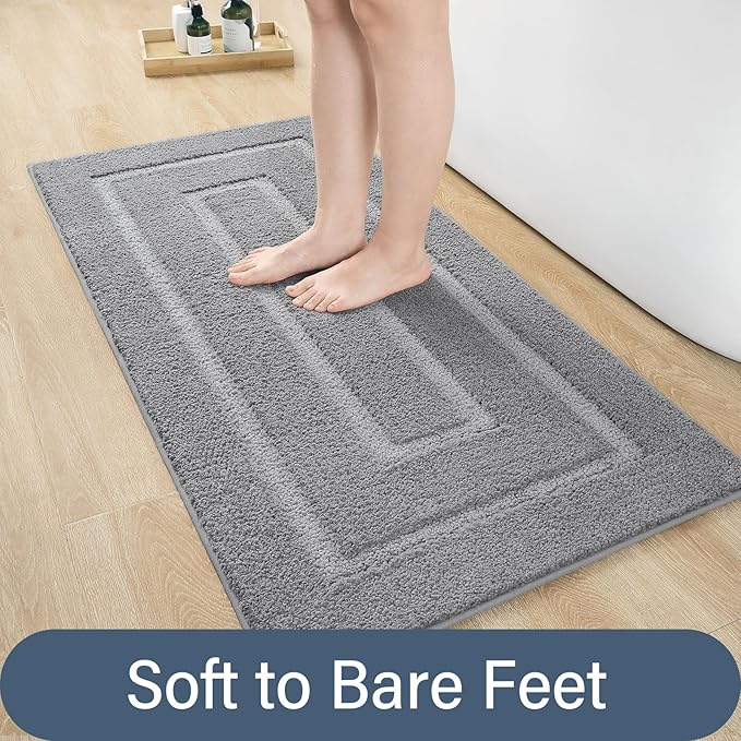 HOMORE Bathroom Rug 24x48 Inch Soft Absorbent Bathroom Runner Rug, Washable Bath Runner Rugs Long Non Slip Bath Rugs for Shower Tub,Grey