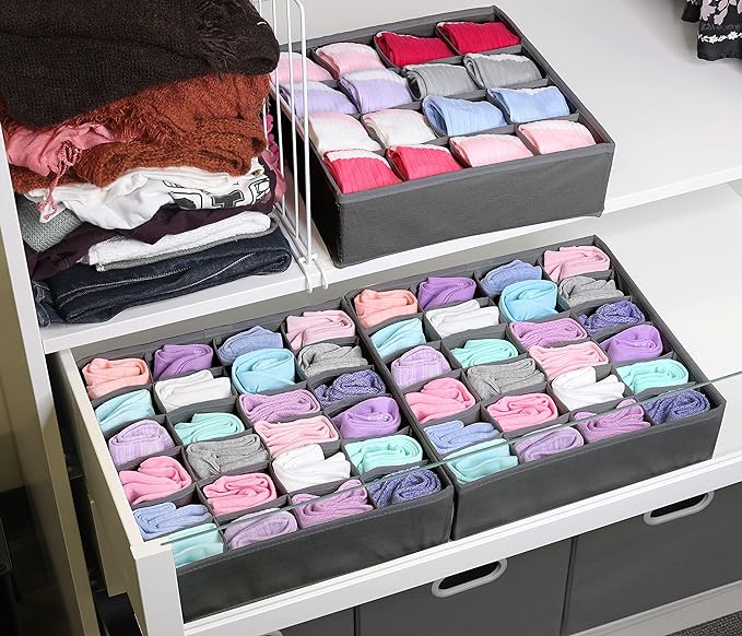 Simple Houseware Sock Drawer Organizer for Dresser/Closet/Bedroom, 3 Pack, Dark Gray