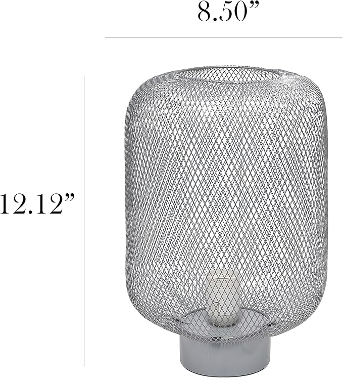 Simple Designs LT1072-GRY Metal Mesh Industrial Table Lamp, Gray