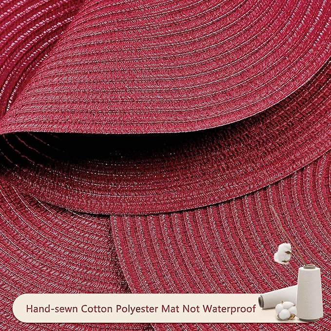 FunWheat Round Braided Placemats Set of 6 Place mats for Dining Tables Woven Heat Resistant Table Mats 15 inch (Wine)