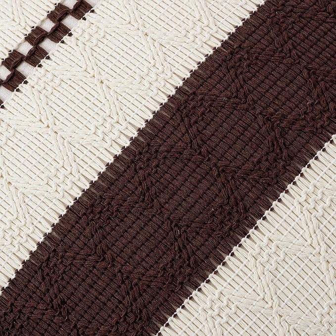 Fancy Homi Set of 2 Boho Brown Decorative Throw Pillow Cover 16x16 Inch for Couch Bed Sofa, Aesthetic Modern Organic Farmhouse Home Decor, Soft Cotton Cute Accent Macrame Woven Cushion Case