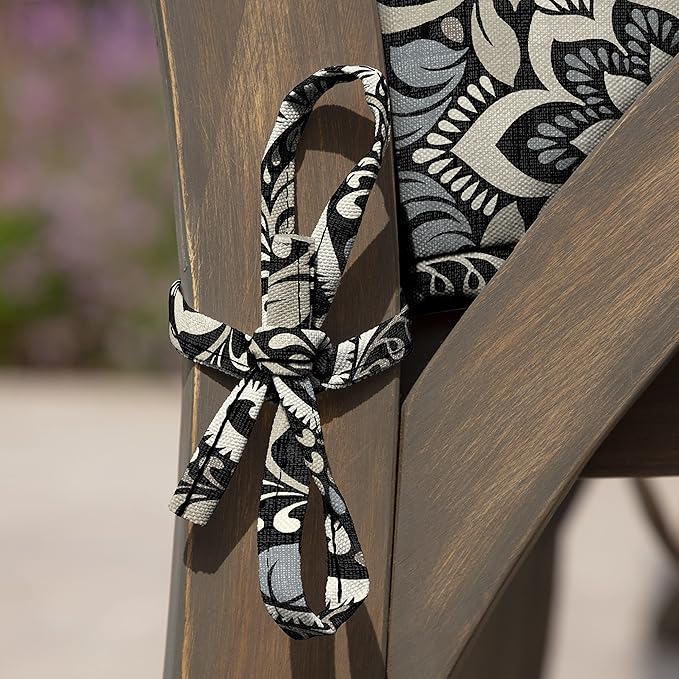 Arden Outdoor Dining Chair Cushion, 21 x 21, Rain-Proof, Fade Resistant 21 x 21, Black Aurora Damask