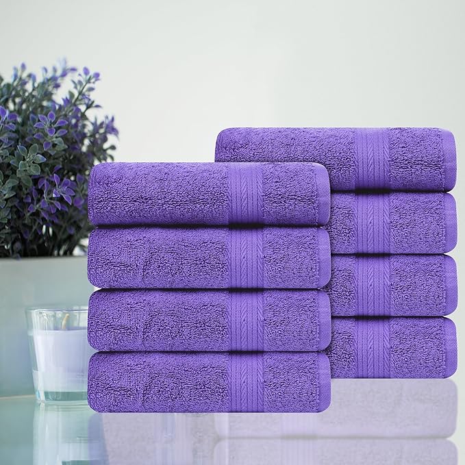 Ample Decor Hand Towel 18 X 28 Inch Pack of 8 600 GSM 100% Cotton, Soft Absorbent Thick Durable Premium Quality, for Hotel, Bathroom, Spa, Daily Use, Gym - Machine Washable - Purple