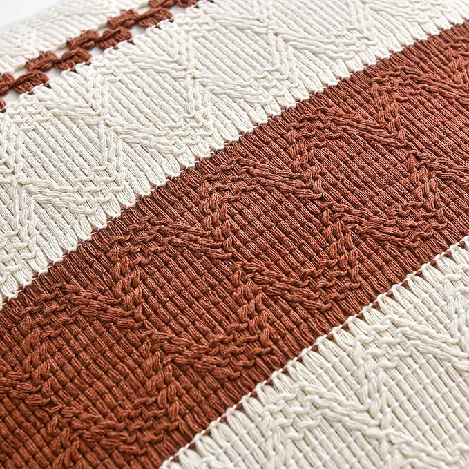 Fancy Homi Set of 2 Rust Boho Decorative Throw Pillow Covers 20x20 Inch for Couch Bed Sofa, Aesthetic Modern Organic Fall Room Decor, Soft Cotton Cute Terracotta Textured Farmhouse Cushion Case