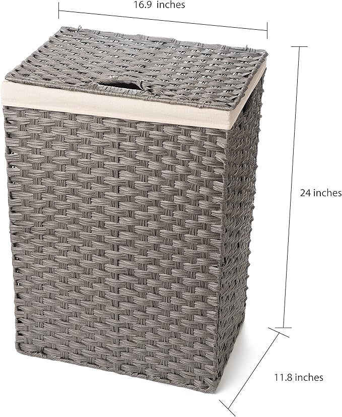 Synthetic Wicker Laundry Hamper Basket With Lid and Liner by Blue Ridge Basket Company (Gray)