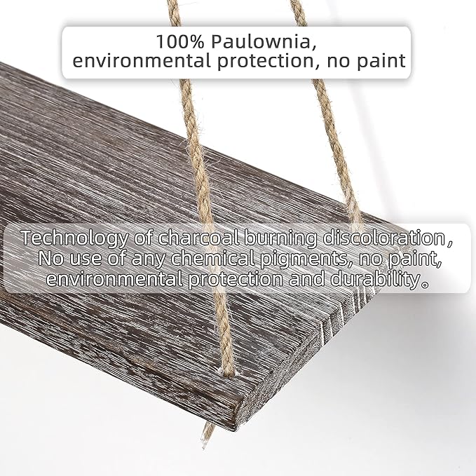 MITIME Hanging Shelves - Indoor Plant Shelf & Wall Hanging - Floating Shelves for Bedroom, Bathroom, Living Room - Macrame Wall Decor, Boho Style, Set of 2 (Medium)